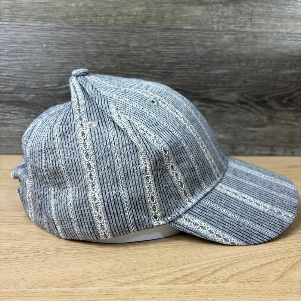 Charming Charlie Hat Cap Strap Back Womens‎ Gray Blue Striped Pattern Adjustable
